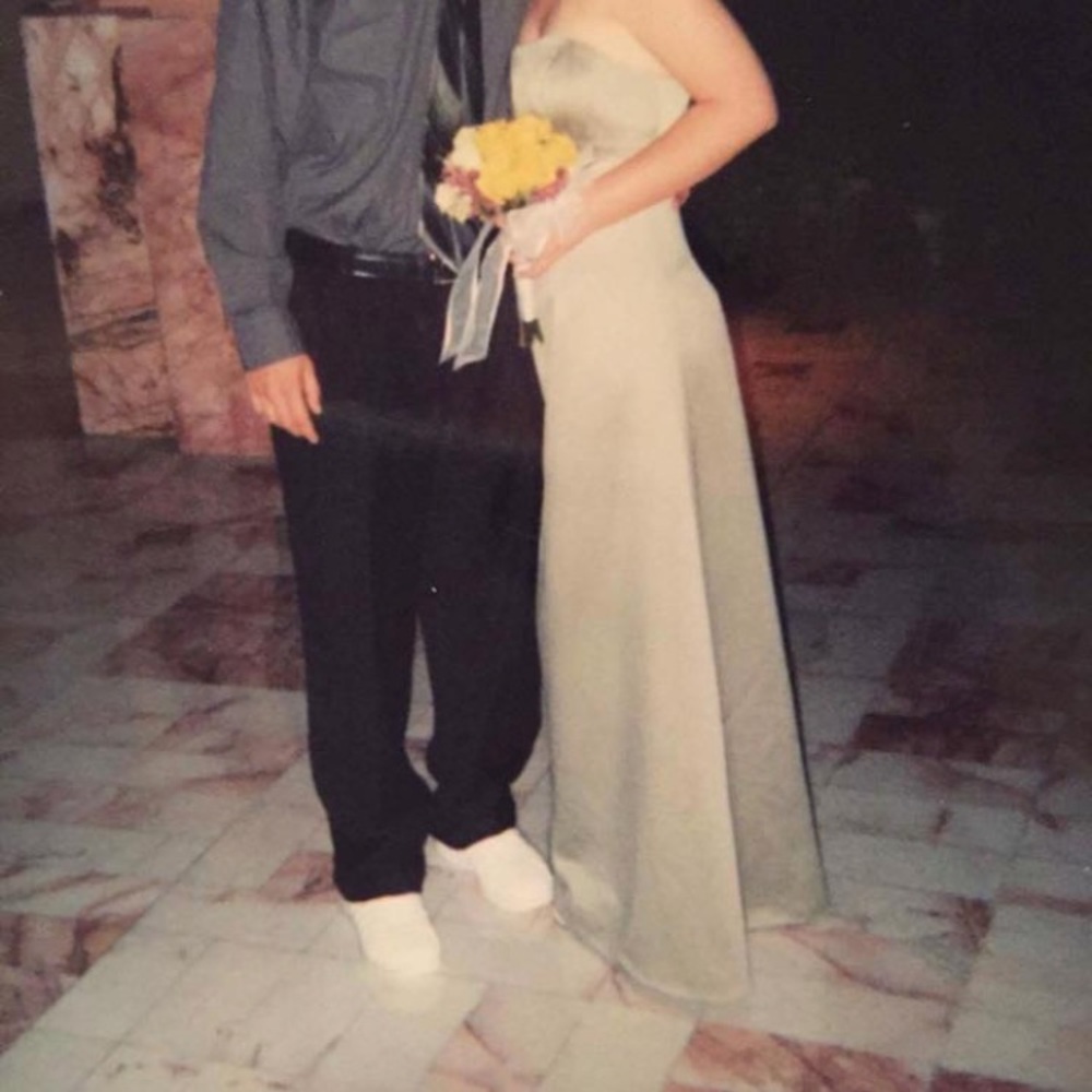 Bridesmaid/prom dress sage green w/ white crystals